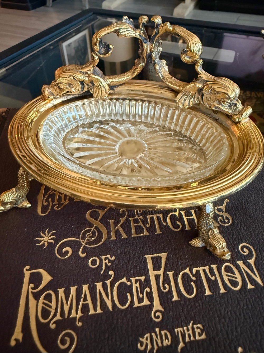 Vintage Hollywood Regency Style Ormolu + Glass Trinket Soap Dish